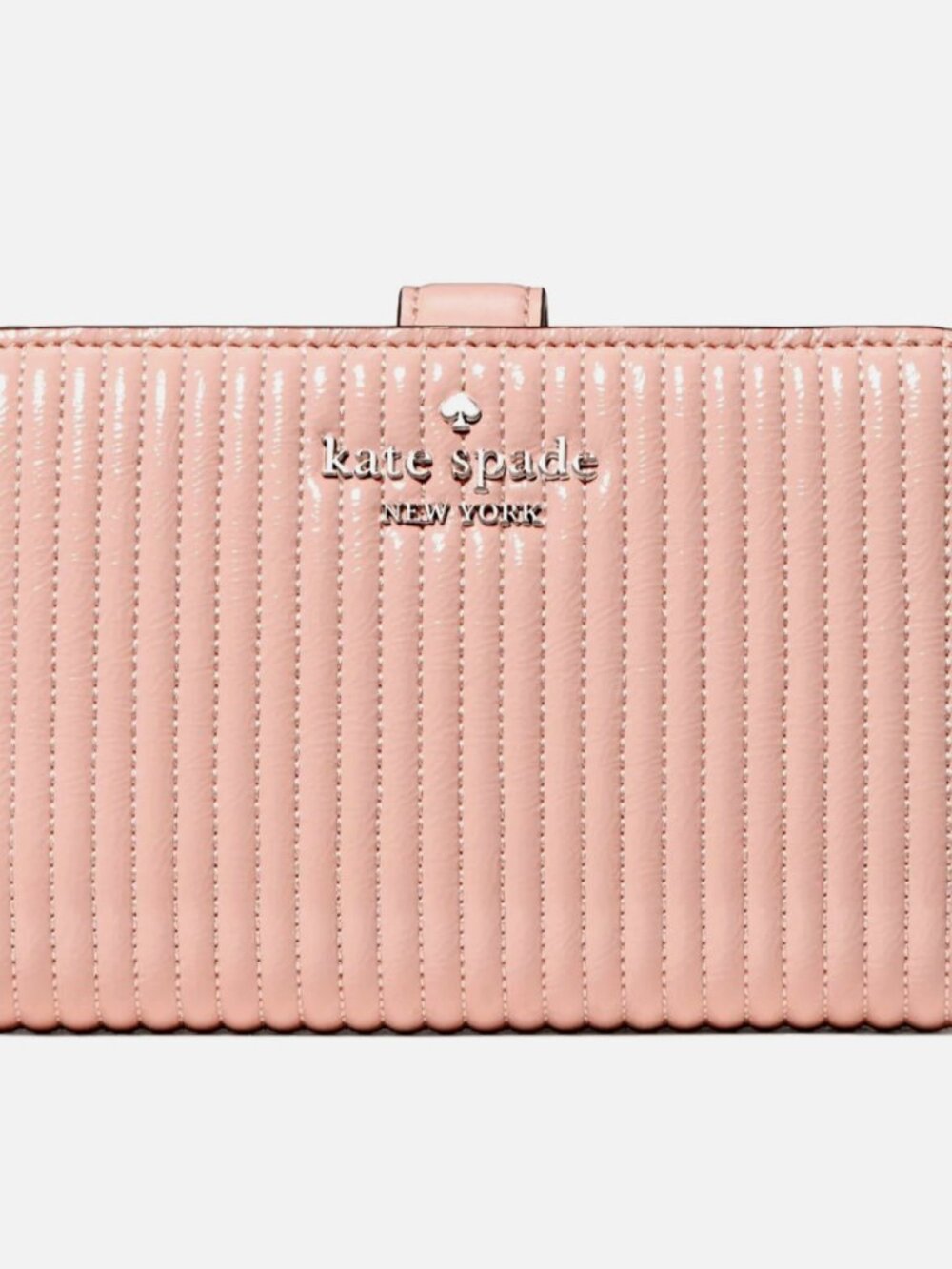 New Kate Spade Shiny Quilted Medium Bifold Wallet Patent Rose Smoke